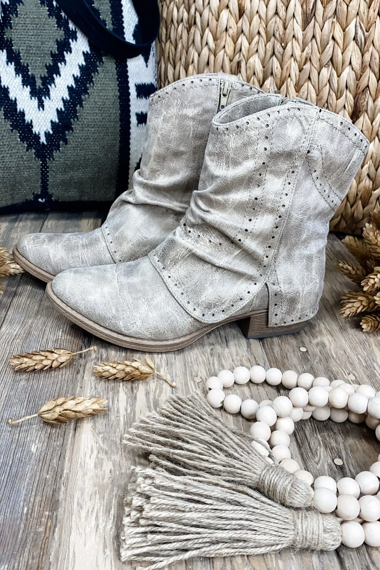 Saddle Up- {Cream, Gray & Brown} Short Western Booties