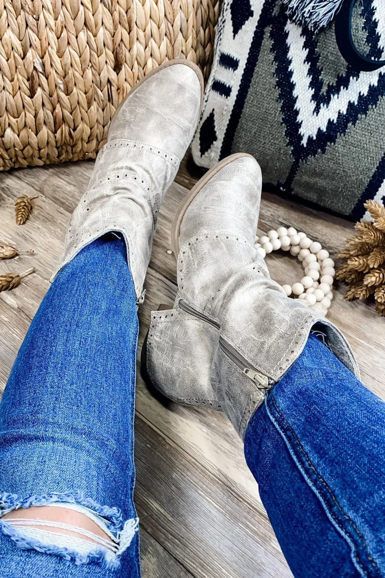 Saddle Up- {Cream, Gray & Brown} Short Western Booties