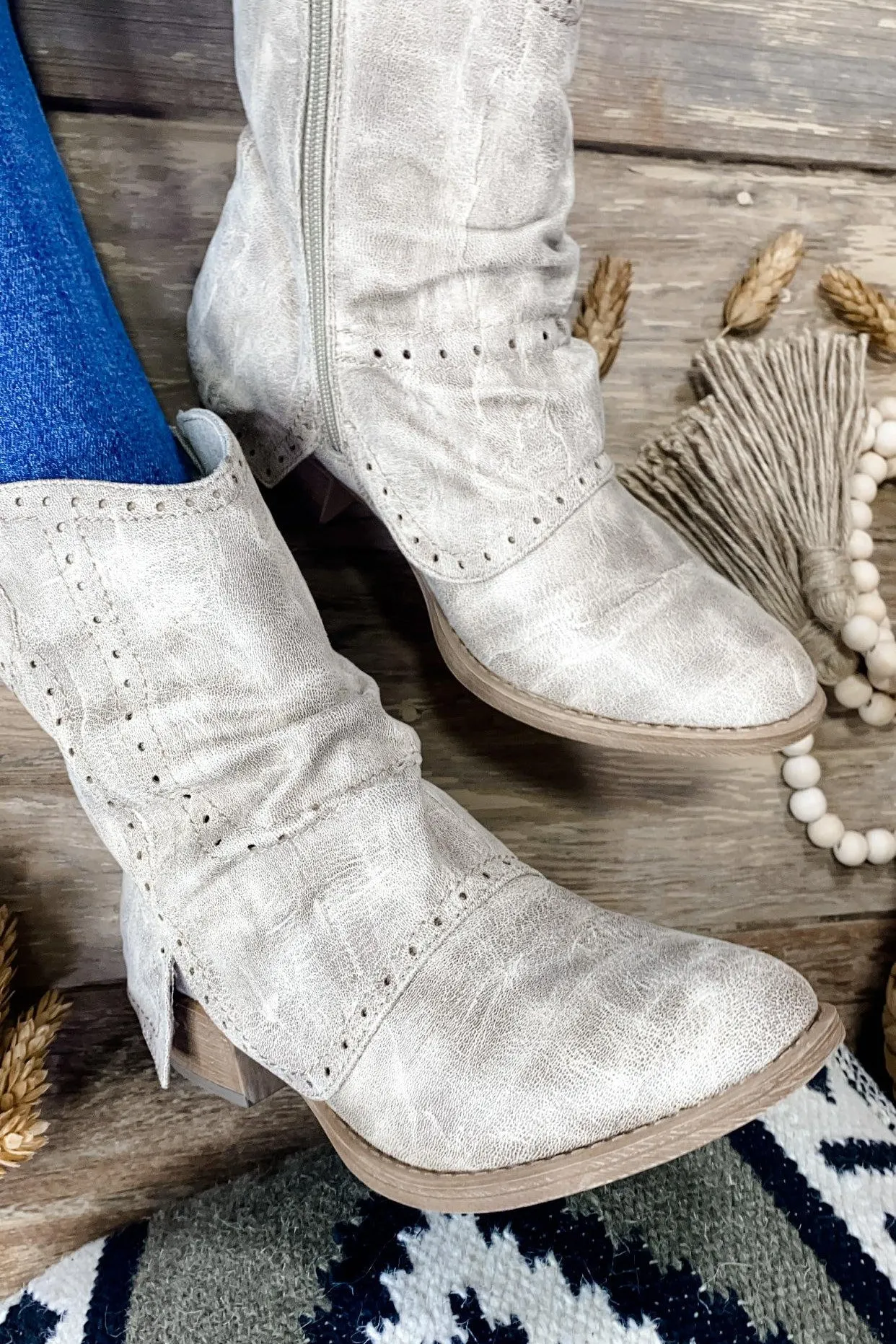 Saddle Up- {Cream, Gray & Brown} Short Western Booties