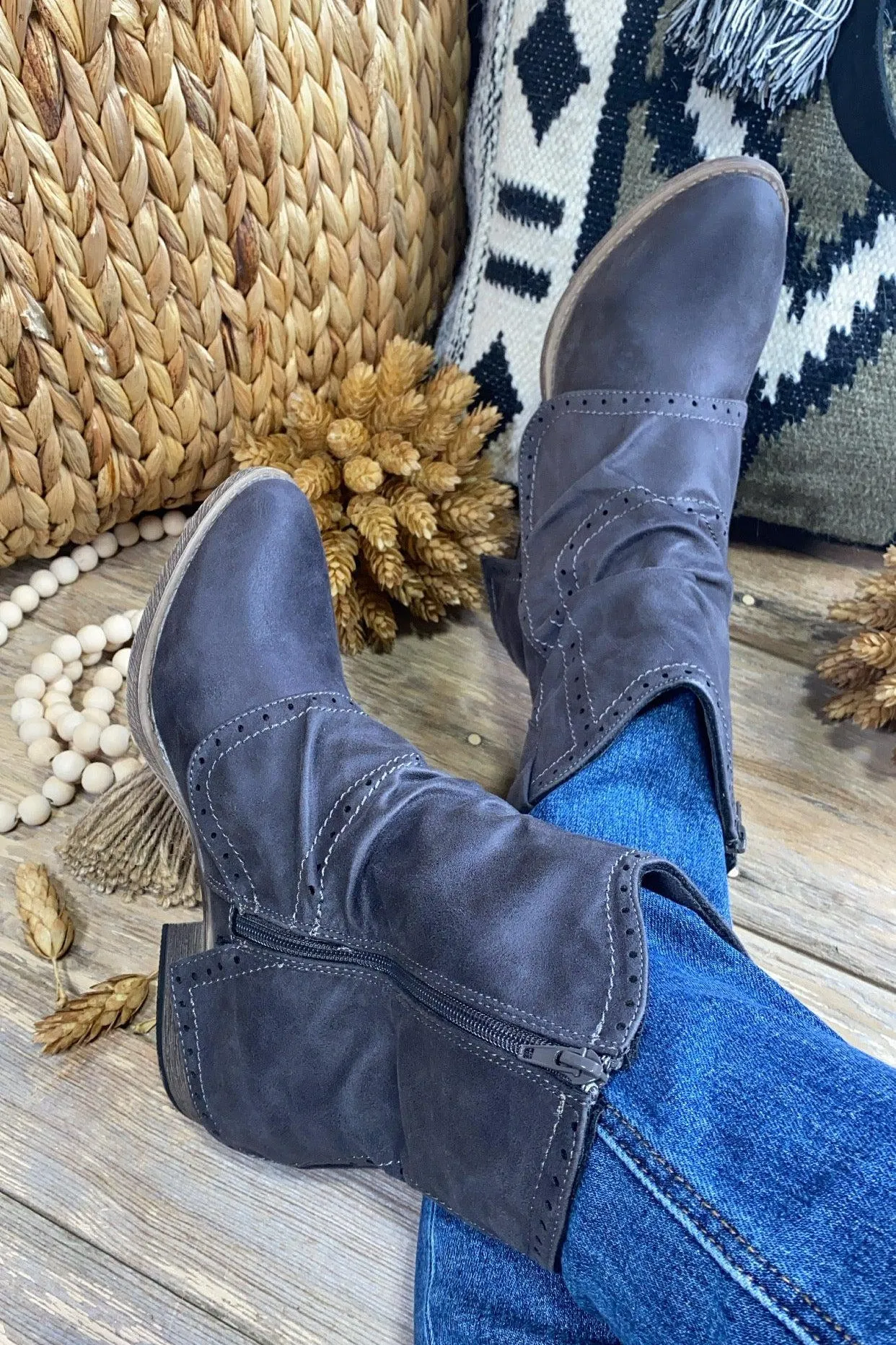 Saddle Up- {Cream, Gray & Brown} Short Western Booties