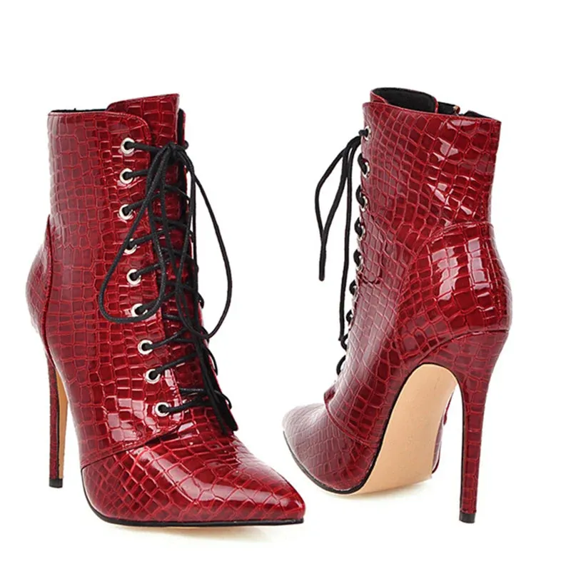 Sexy Ankle Boots For Women Fashion High Heel Lace Up Short Boot