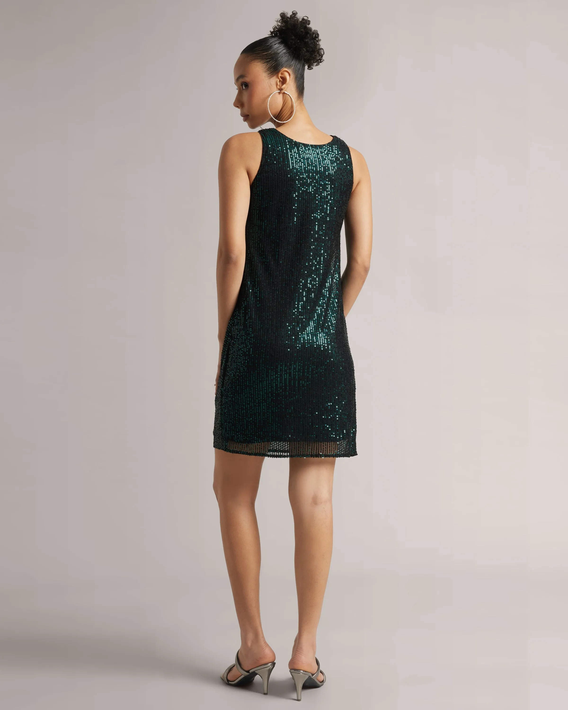 Teal Green Sequin Cowl Neck Dress