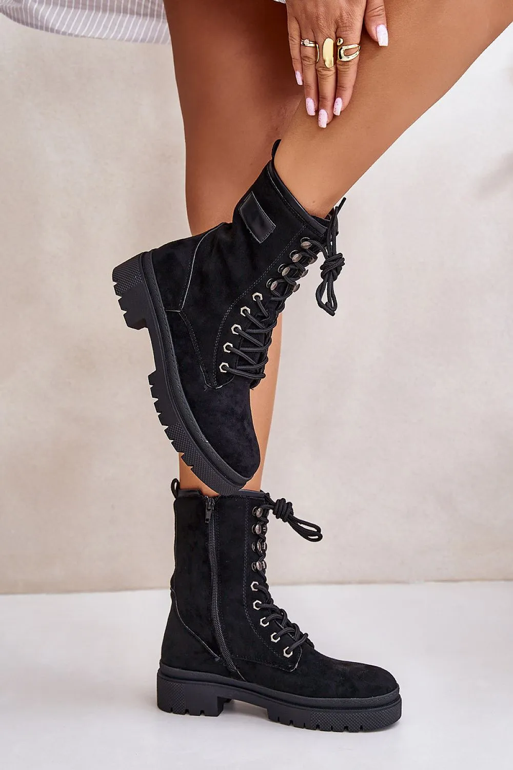 TEEK - Suede Zip Laced Combat Boots