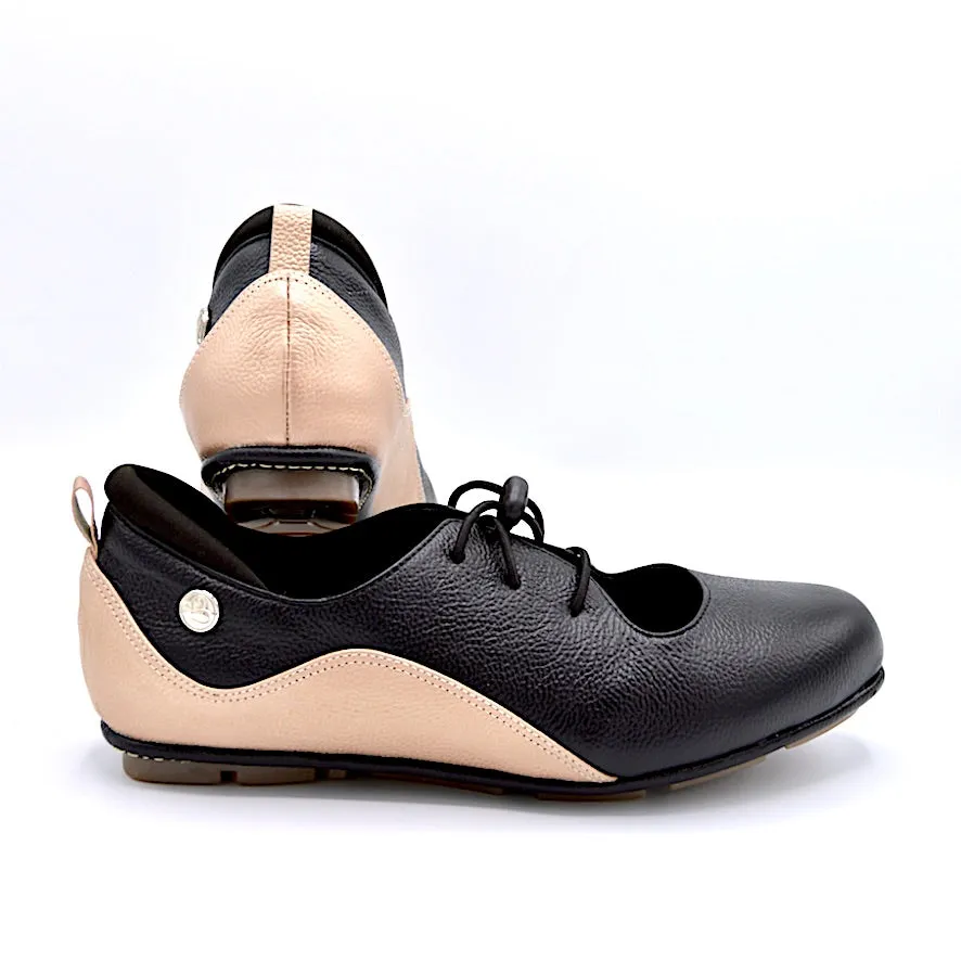 VIBE SLIP-ON FLAT - BLACK & ROSEGOLD LEATHER