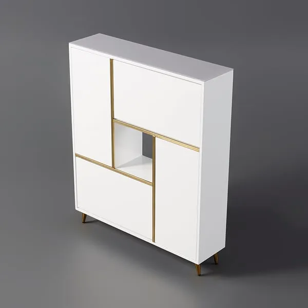 White Modern Shoe Storage Cabinet 17-Pair 2 Doors with Shelves & Pull-Down Drawers