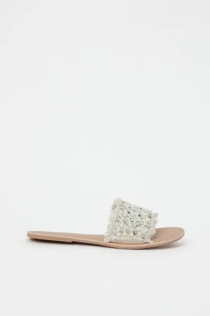 Women Beige Pearl Trim Sandal