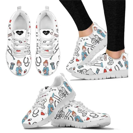 Women Canvas Cartoon Sketch Print Air Mesh Casual Shoes