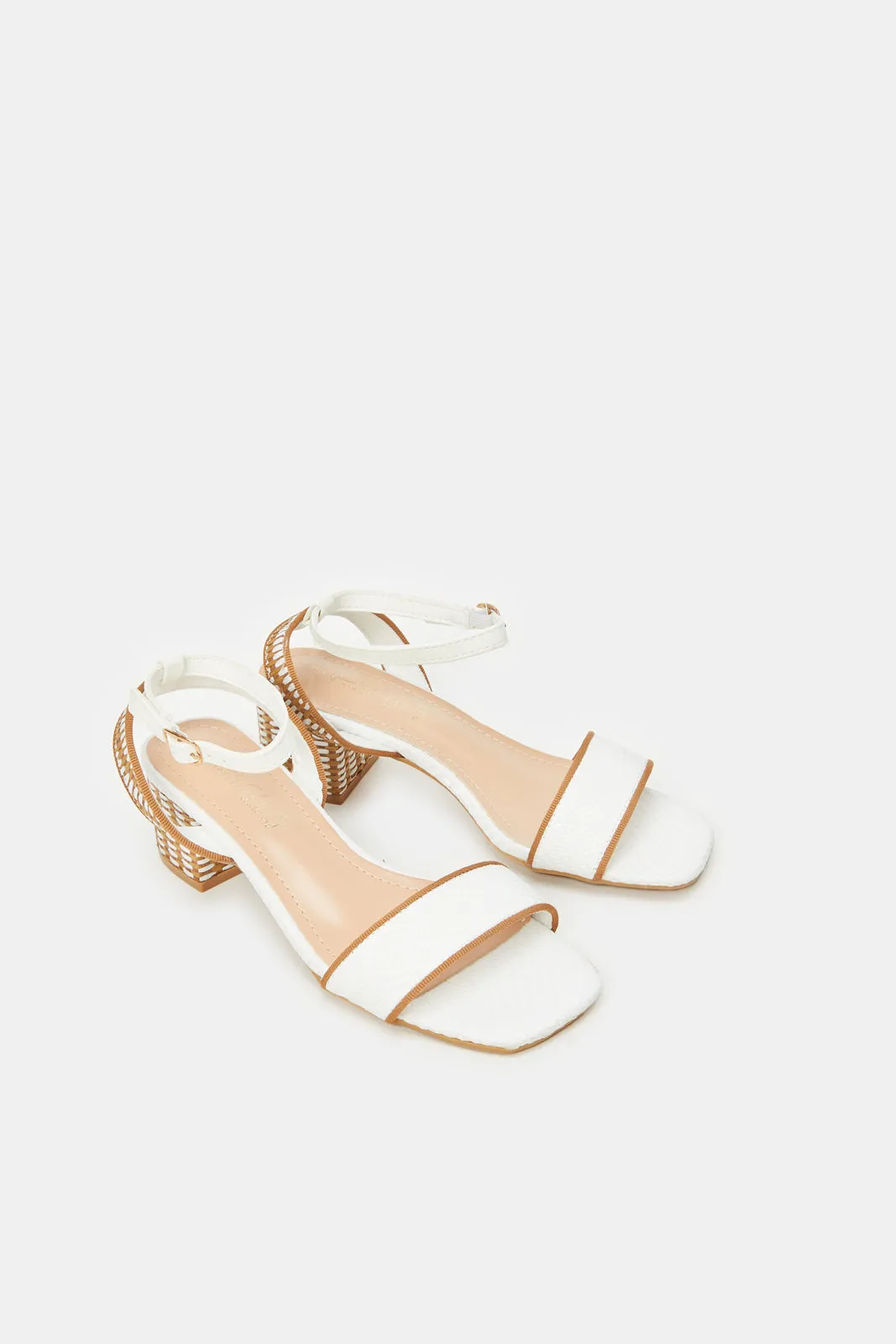 Women White Block Heel Sandals